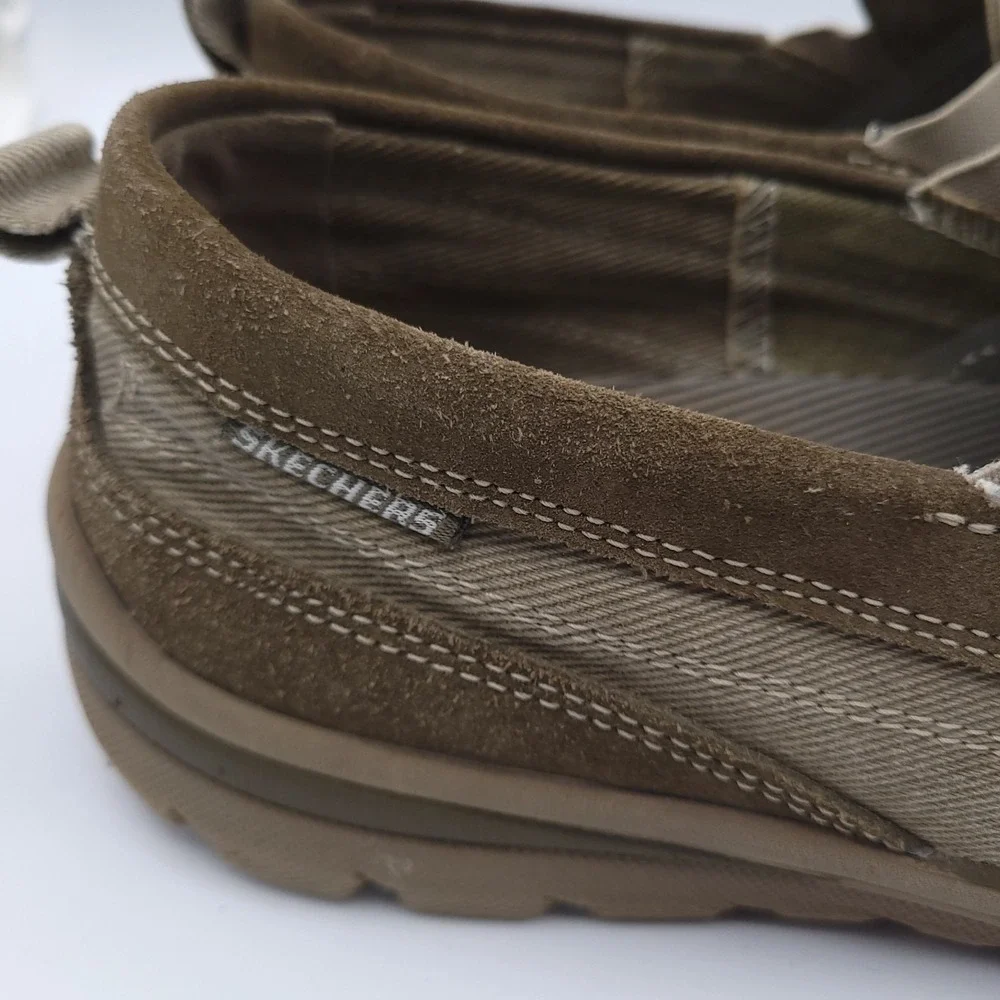Skechers Shoes Mens 11.5 Melvin 63820 Taupe Tan Brown Relaxed Fit Slip On